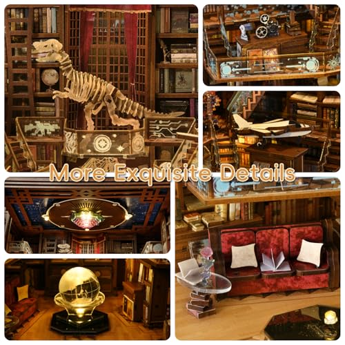 DIY Book Nook Kit Miniature Dollhouse Booknook Kit 3D Wooden Puzzle Bookend Bookshelf Insert Decor with LED Light for Teens and Adults (Beyond Library Max)