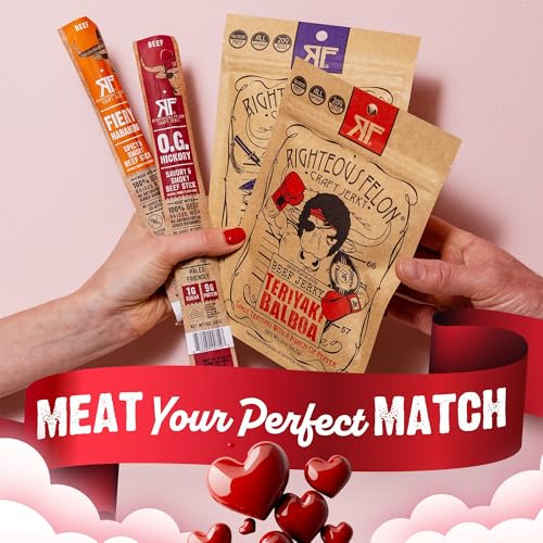Righteous Felon Beef Jerky Bundle - Spicy Beef Jerky Sampler - Craft Beef Jerky & Meat Sticks - High-Protein Low-Sugar Healthy Snacks 4 Count