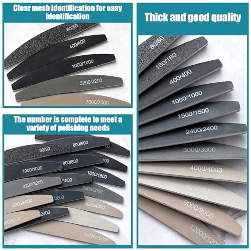 Honoson 20 Pcs Sanding Sticks for Plastic Models Polishing Sticks Assorted Metal and Wood Sanding Tools Accessory for Model Craft Amateur Beginner (Low Grits and High Grits Crescent Style)