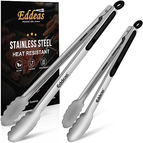 Eddeas Grill Tongs Bbq tongs - 12"" and 17 Inch Extra Long Kitchen Tongs Heat Resistant 600 Degrees Stainless Steel tongs Metal Locking Tongs for Cooking Grilling Outdoor Barbecue Set of 2