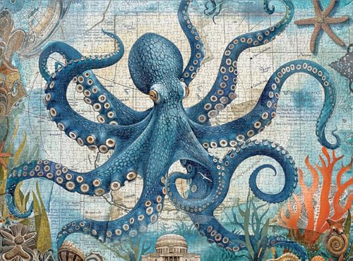 Cross & Glory - Neptune's Navigator: The Octopus Voyage - 1000 Piece Jigsaw Puzzle For Adults | Ocean Exploration Theme with Satin Finish