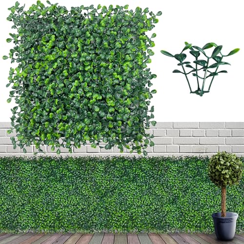 Artificial Grass Wall Panel Backdrop 10“ by 10” 12P (8.4 sqft) UV-Anti Greenery Boxwood Panels for Indoor Outdoor Green Wall Decor & Ivy Fence Covering Privacy