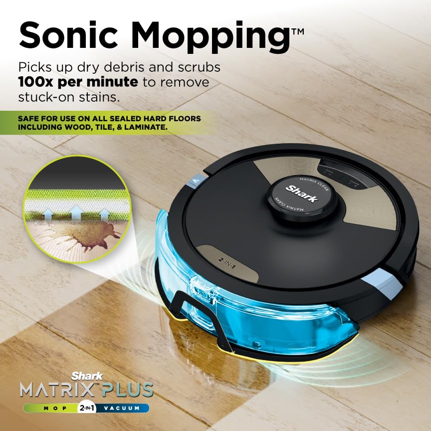 Shark Matrix Plus 2in1 Robot Vacuum & Mop with Sonic Mopping Matrix Clean Home Mapping HEPA Bagless Self Empty Base CleanEdge for Pet Hair WiFi Black/Brass AV2620WA