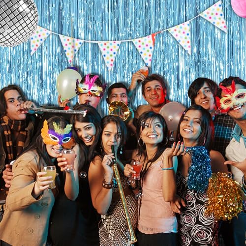 BOMSI 10 Pack Blue Backdrop Curtain Tinsel Streamers Ocean Themed Decor Birthday Party Decorations Foil Fringe Backdrop Graduation Baby Shower Bachelorette Winter Party Decorations Supplies